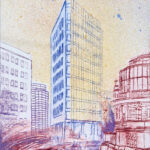 City Square, Leeds - drypoint etching by Simon Lewis