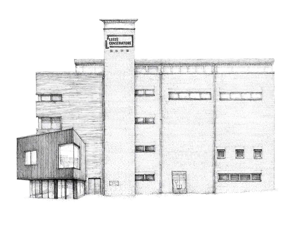 Drawing of St Peter's square, one of Leeds Conservatoire buildings