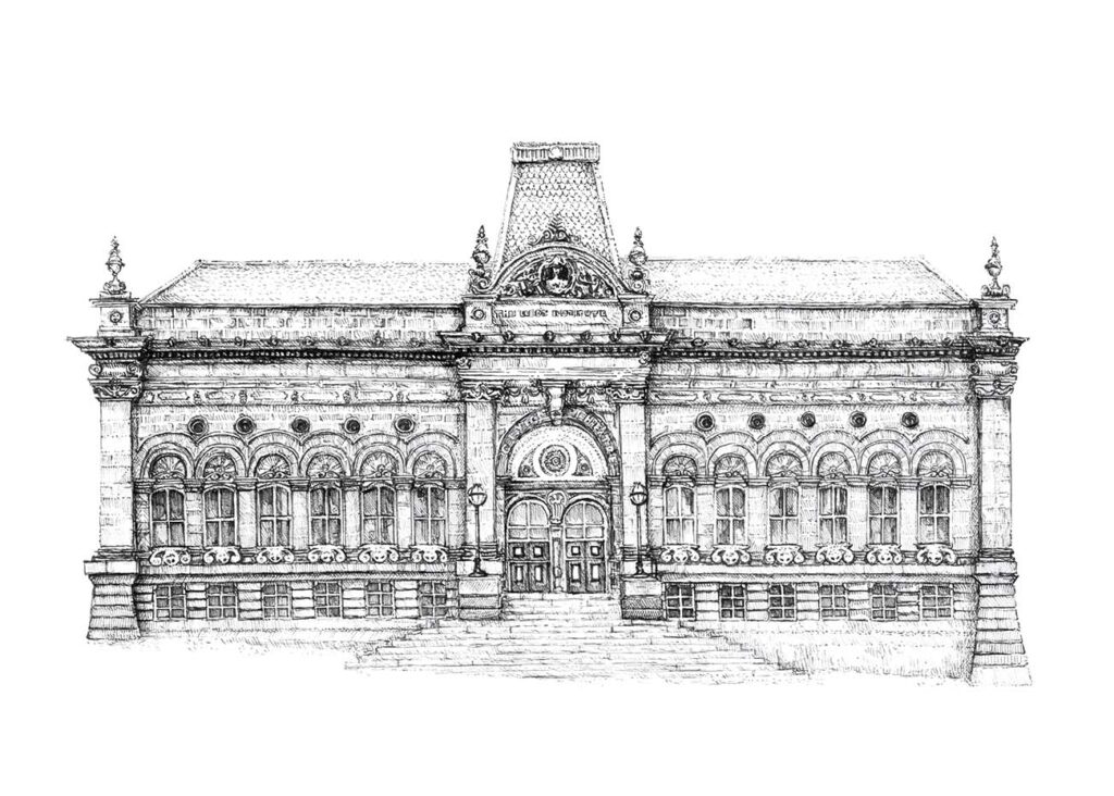 Drawing of Leeds Institute (now Leeds Museum), one of Leeds Conservatoire buildings