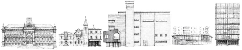Drawing of Leeds Conservatoire buildings altogether